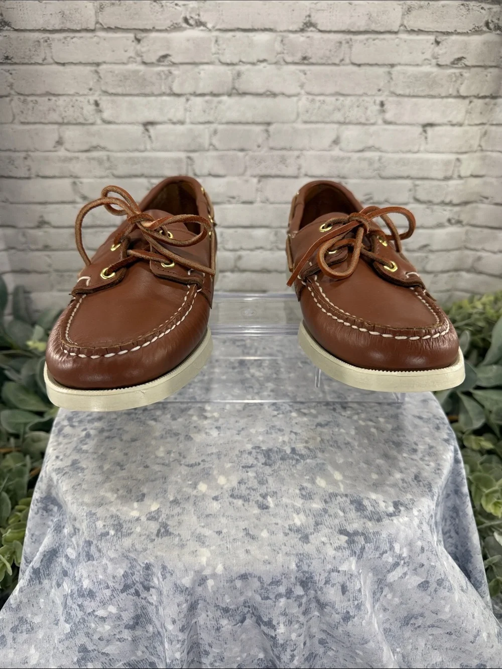 SEBAGO DOCKSIDES “Portland” Cognac Waxed Leather Classic Boat Shoe Mens 7.5W EUC